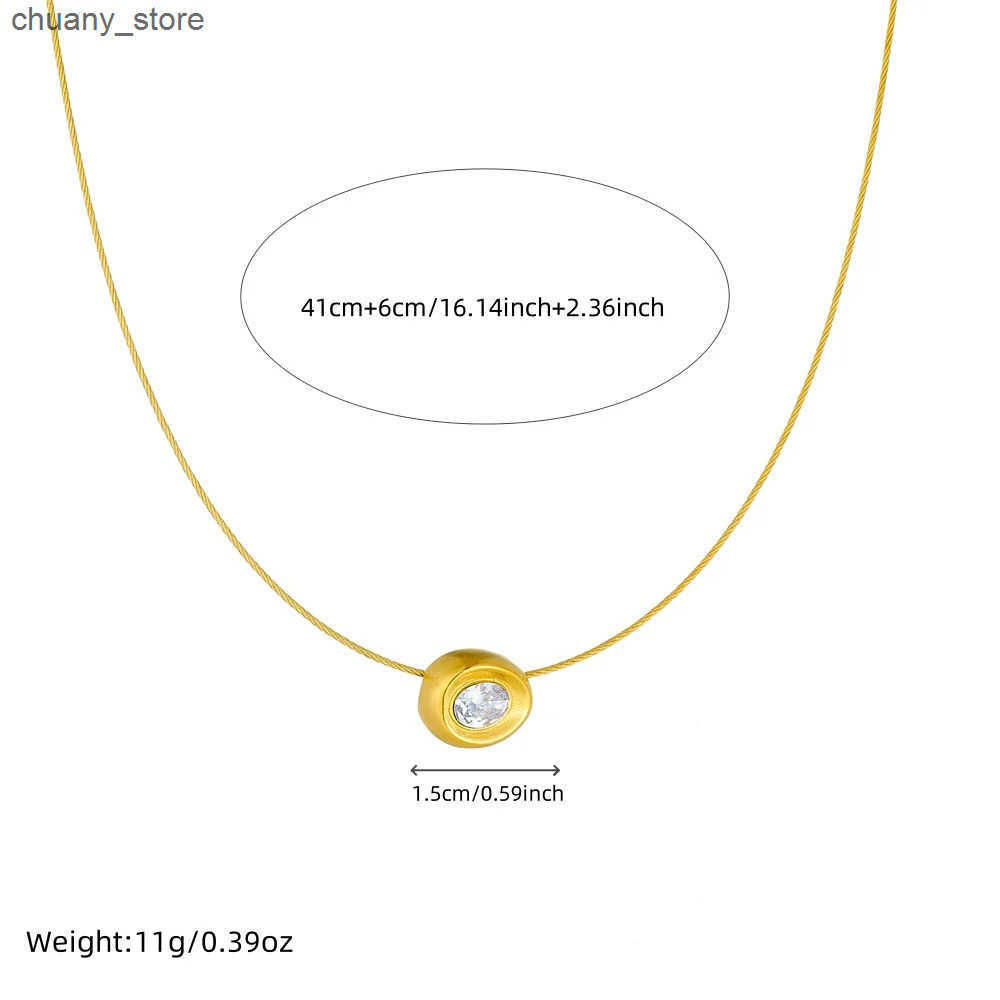 DIEYURO 316L Stainless Steel Golden Hollow Ellipse Zircon Pendant Wire Necklace For Women Classic Trend Neck Chain Holiday Gift z250530HBIE