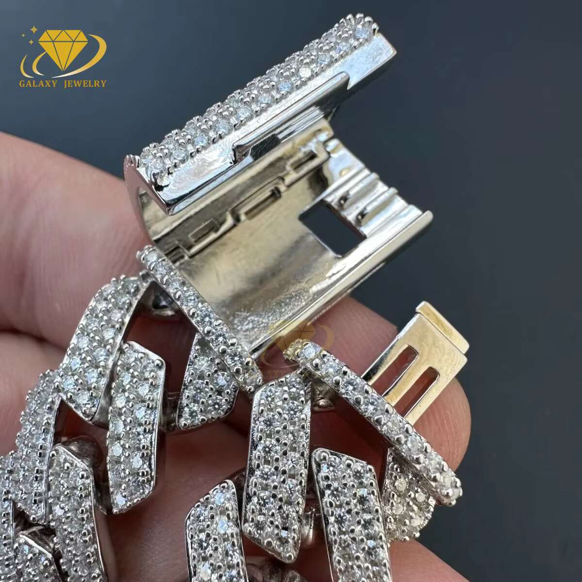 Hip Hop 2 Rows 20mm Cuban Link Chain 925 Solid Silver Gold Plated Iced Out Lab Moissanite Prong Cuban Necklace Bracelet