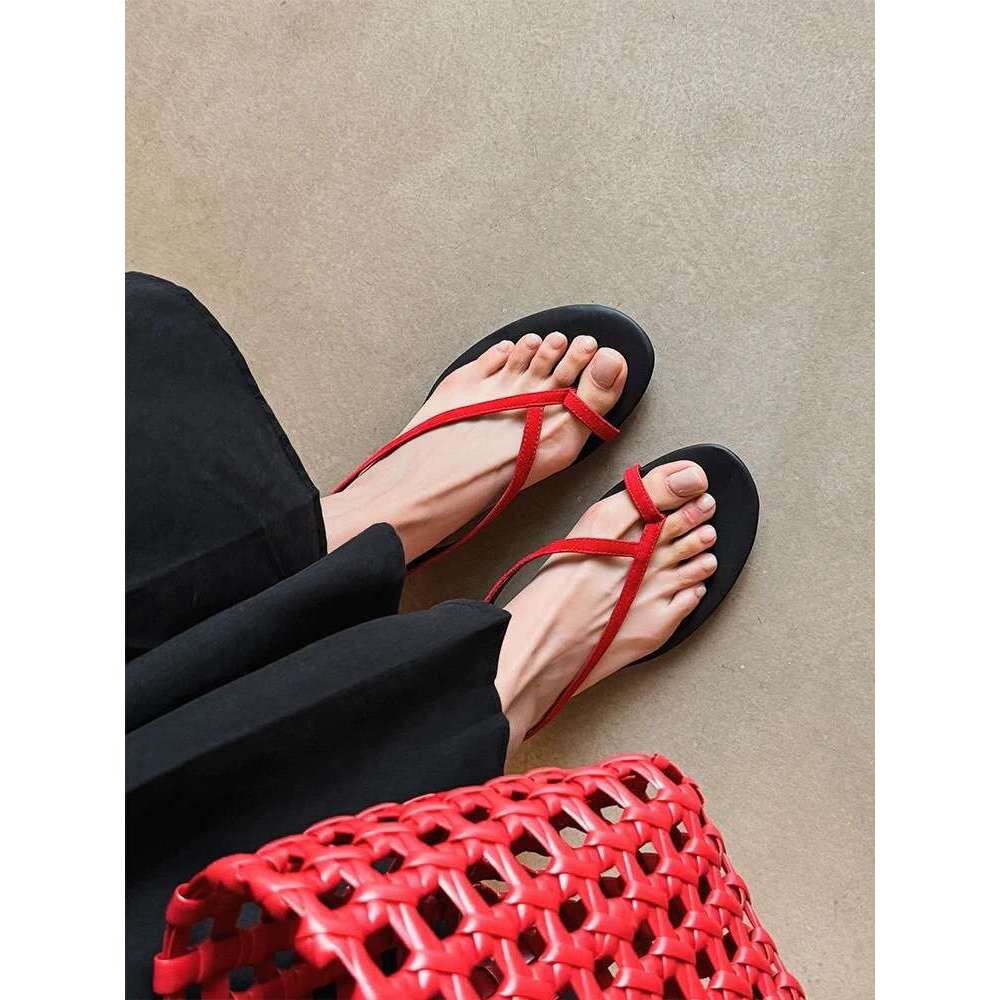 Sheepskin Version ~ Korean Style Post Wedge Women 2025 Summer New Beach Open Toe Sandals for Outdoor Wear