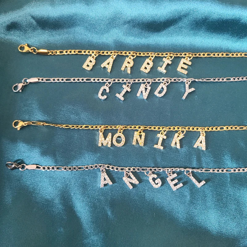 Customized Words Name Bracelet 72 inch Zircon with Copper Letters Anklet Personalized Name Plate Jewelry 250526