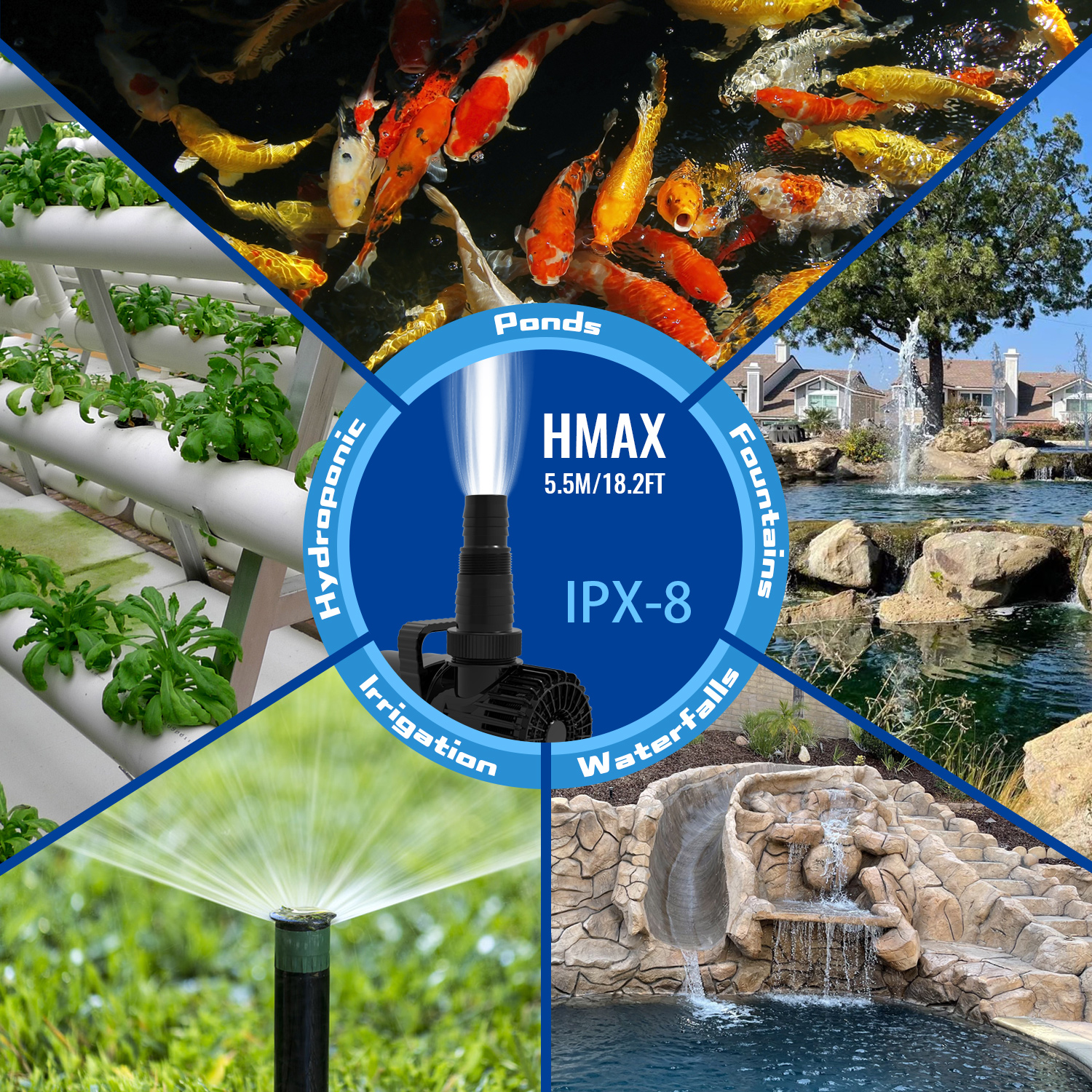 Submersible Outdoor Garden Pump with 3900 GPH Flow Rate for Ponds - Quiet Operation, Durable Design