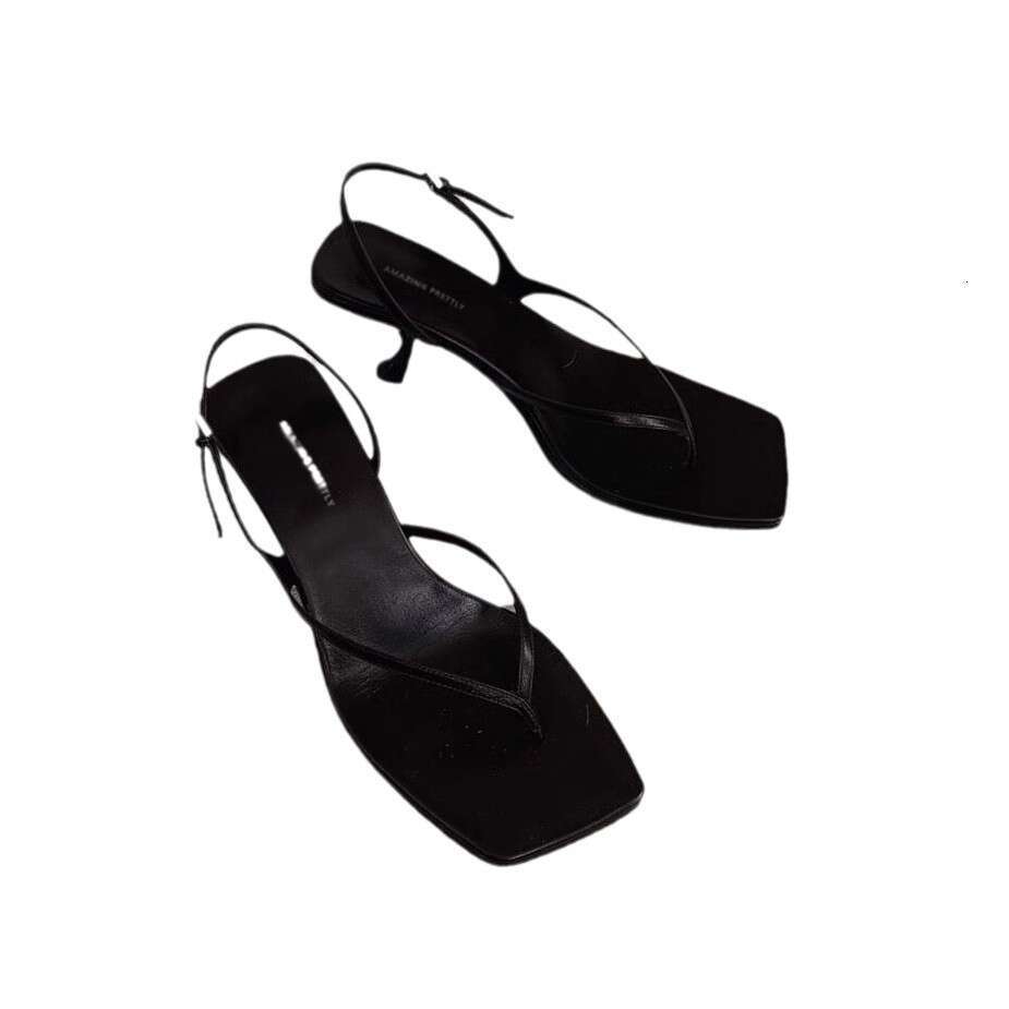 French Style High Heels Thin Heel Summer Fashion Toe Post Women 2025 New Back Strap Thong Sandals