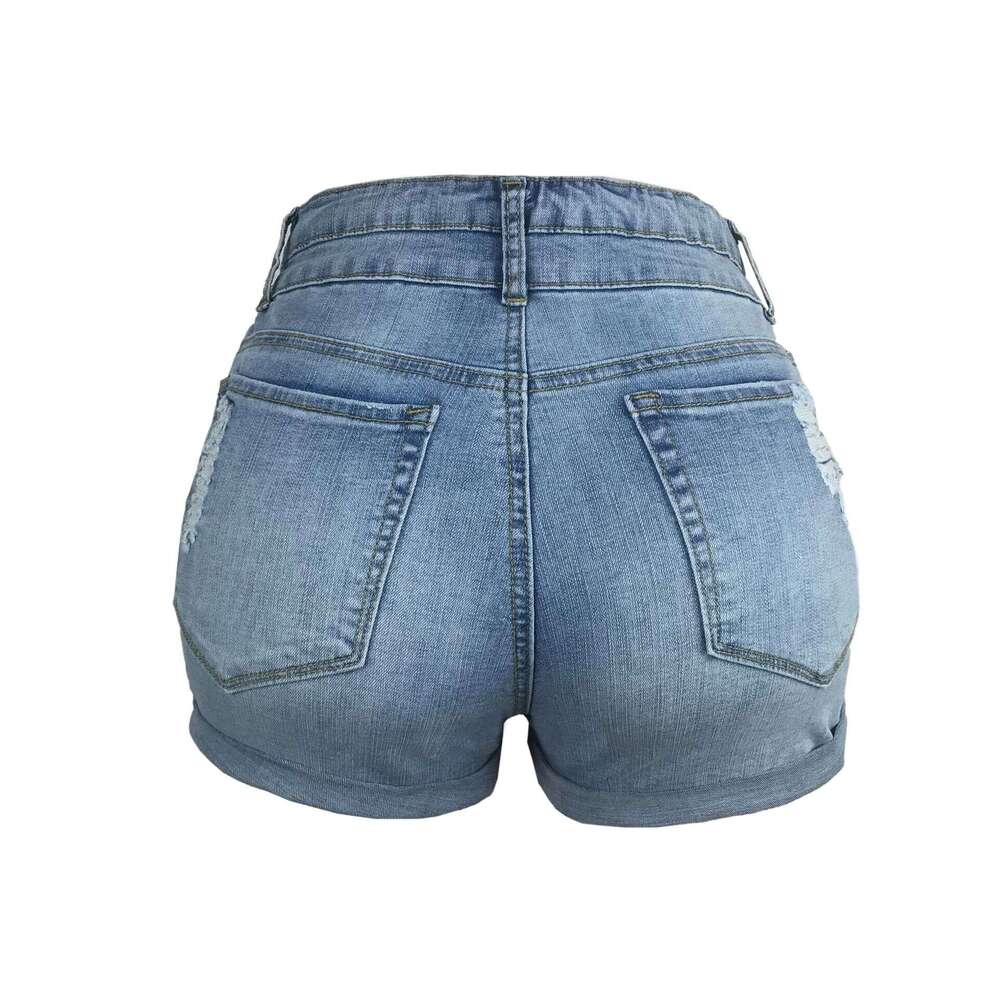 Shorts Women Denim Shorts Trendy Ripped Cuffed Elastic High Waist Denim Shorts For Women Jean Shorts