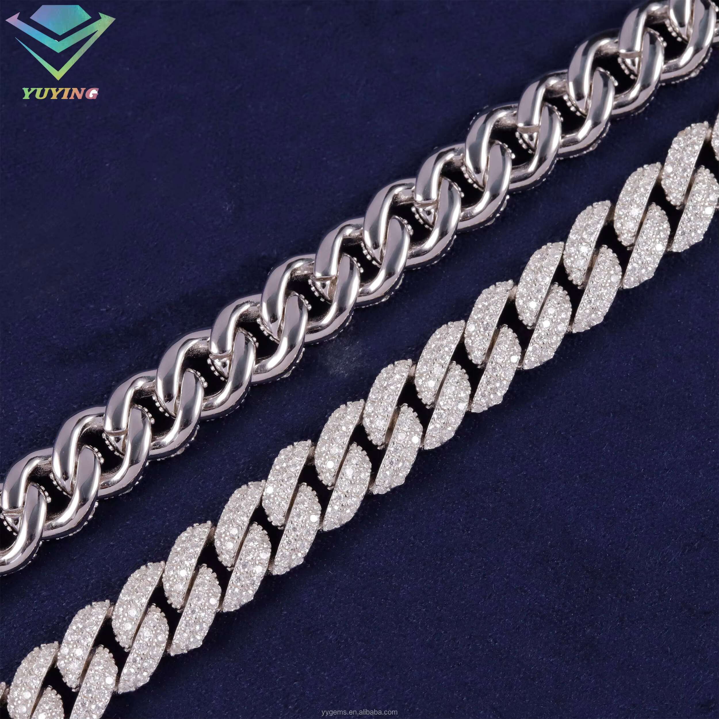 Best Selling Full Ice Out Mossanite Cuban Chain 2rows 9mm 925 Solid Silver Chain Men Necklace VVS Moissanite Cuban Link Chain