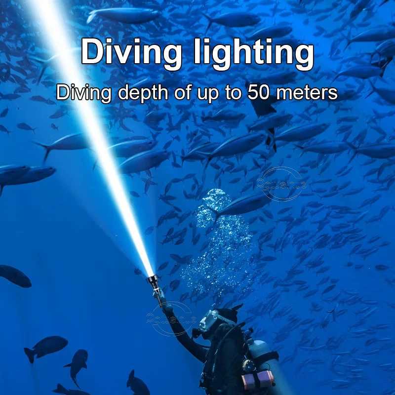 99000 Lumens Super Bright Profesional Diving Flashlight High Power LED Powerful Underwater Lantern IPX8 Fishing Light Torch XJ250529