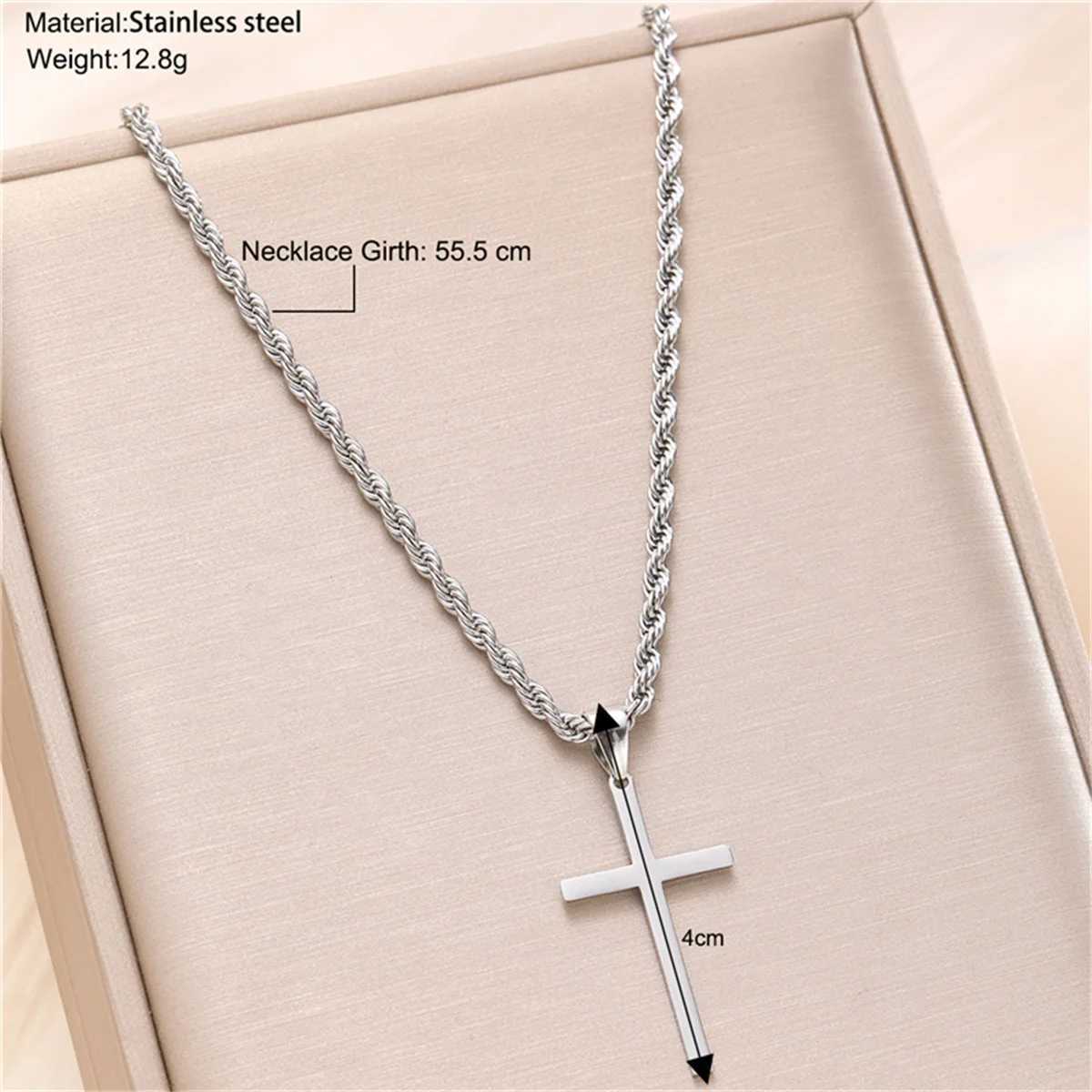 Stainless Steel Cross Pendant Necklace for Men Boys 18K Gold Plated Silver Simple Twisted Chain Fashionable Jewelry Beach Party XJ250528