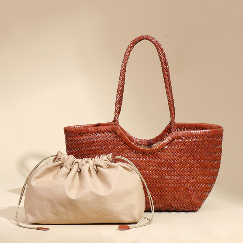 Fashion Irregular Genuine Leather Woven Basket Shoulder Underarm Women's Large Capacity Commuter Handbag Mother and Child Tote Bag