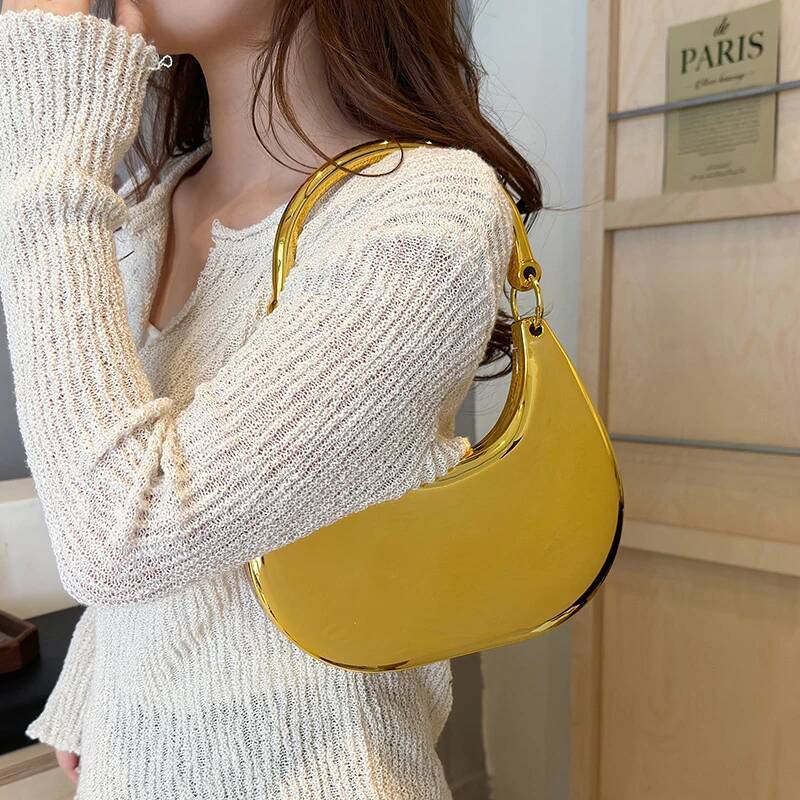 Acrylic Crescent Glossy Mirror Trendy Fashion Hand-Held Evening Chain Shoulder Messenger For Ladies Lipstick Bag