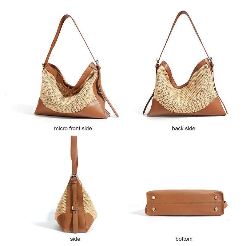 2024 Summer Women Beach Tote Lady Lazy Style Handmade Straw Plaited Shoulder Bag Female Large Capacity Woven Crossbody Messenger