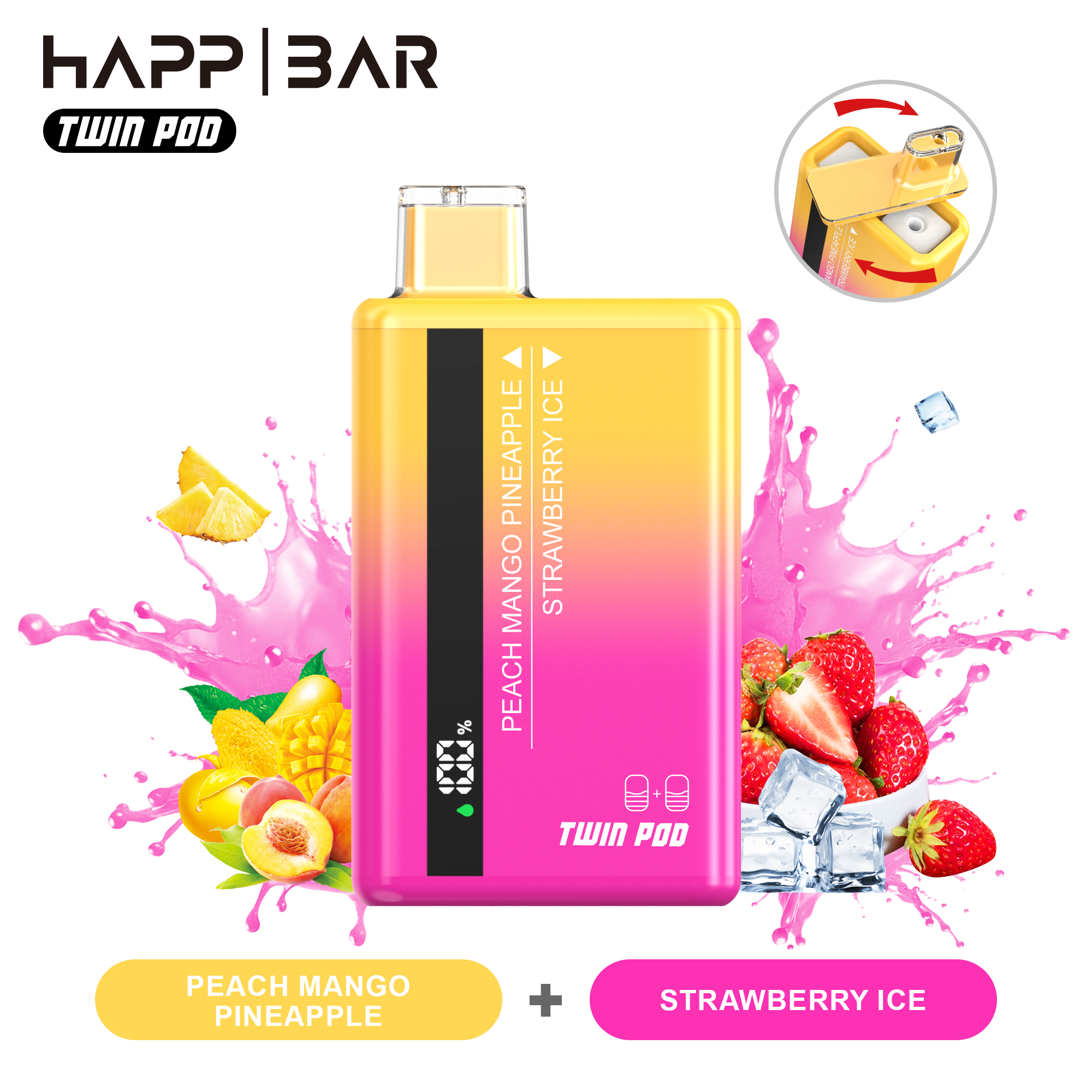 24hr shipping puff vape disposable 25k 35k 40k puff Original HAPP BAR Dual flavor 35000 40000 Puffs Disposable e cigarettes 18+18ml 24 flavors 2% 5% in eu warehouse