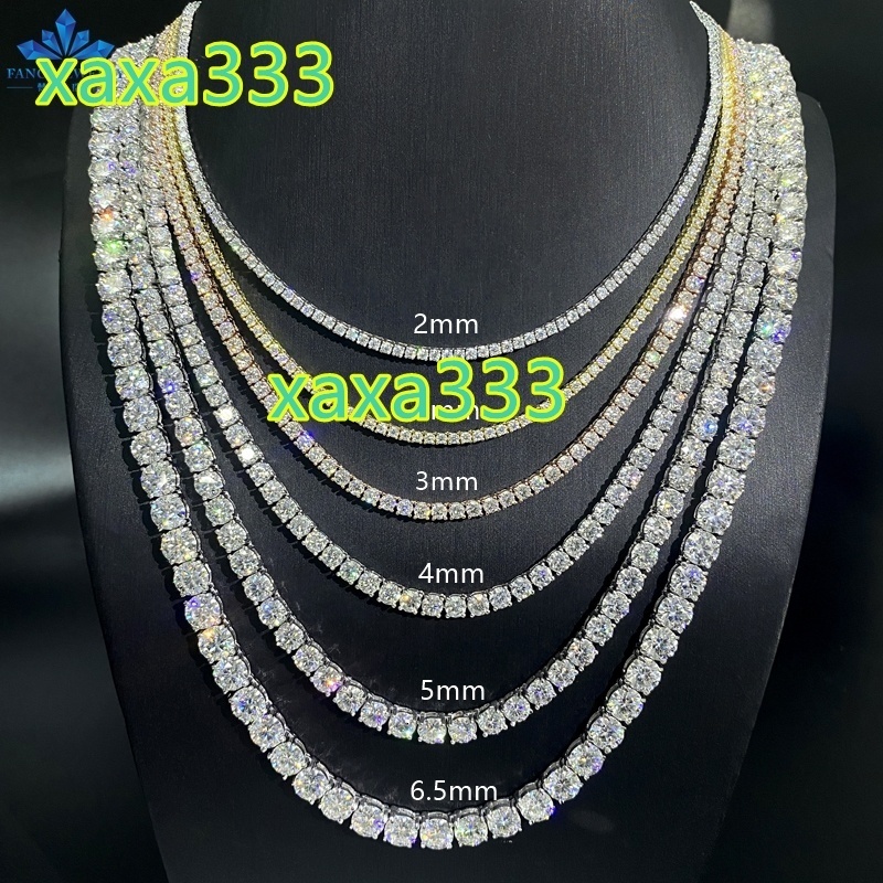 Hip Hop Iced Out D Color White VVS 925 Sterling Silver 2MM 3MM 4MM 5MM 6.5MM Moissanite Diamond Tennis Chain Necklace Women