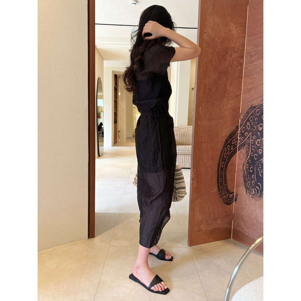 Genuine Leather Niche Irregular Upper Design Flat Square Toe One-Strap Sandals for Women Outdoor Wear 2024 Summer New Style