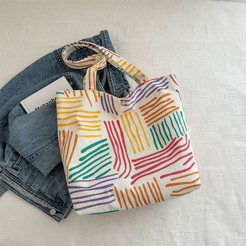 Underarm Forest Style Canvas Color-Block Striped Shoulder Office Commute Large Capacity Women's Shopping Bag