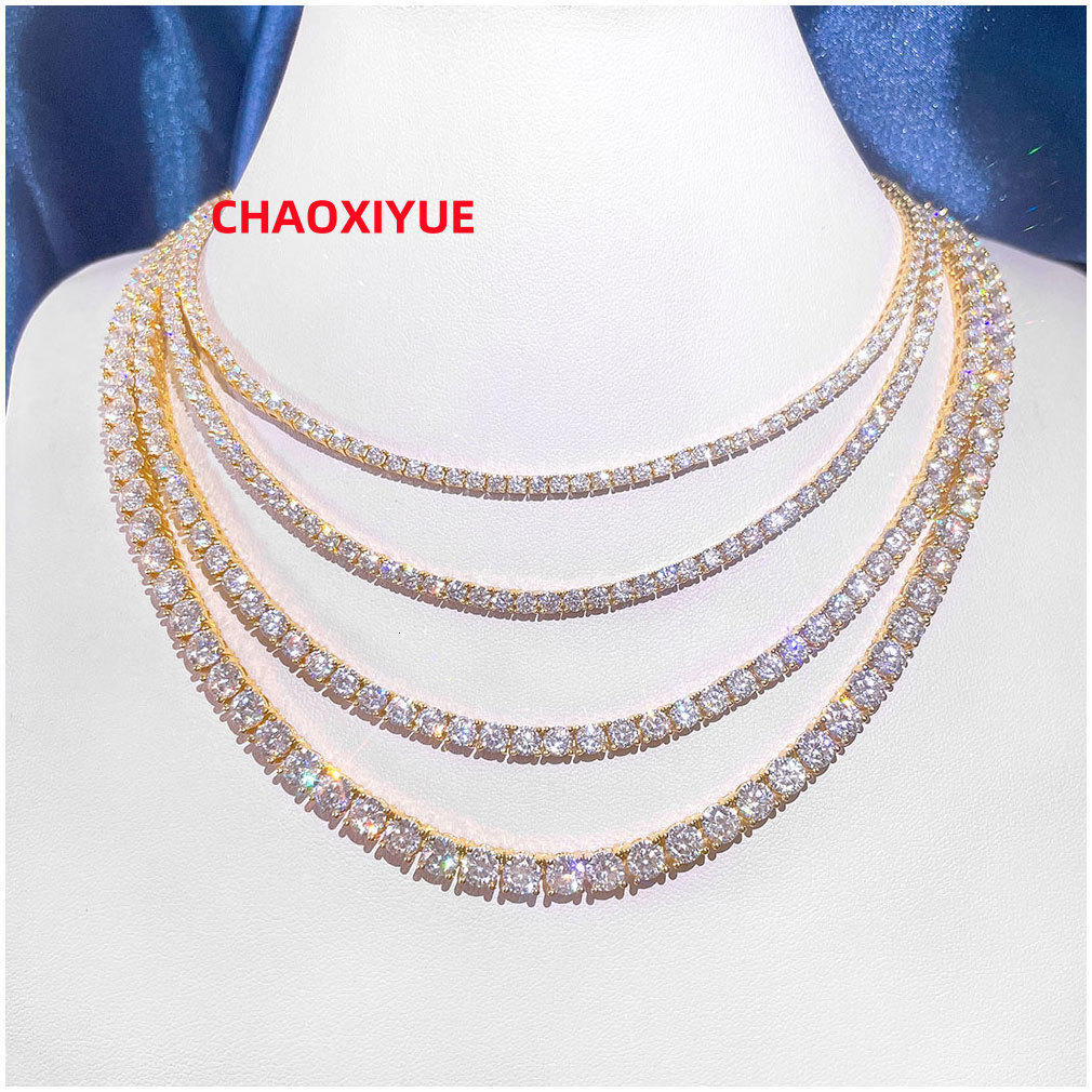 D Color VVS Diamond Moissanite Tennis Chain Necklace 2mm-5mm Fine Sterling Silver Jewelry Stylish Hip Hop Design