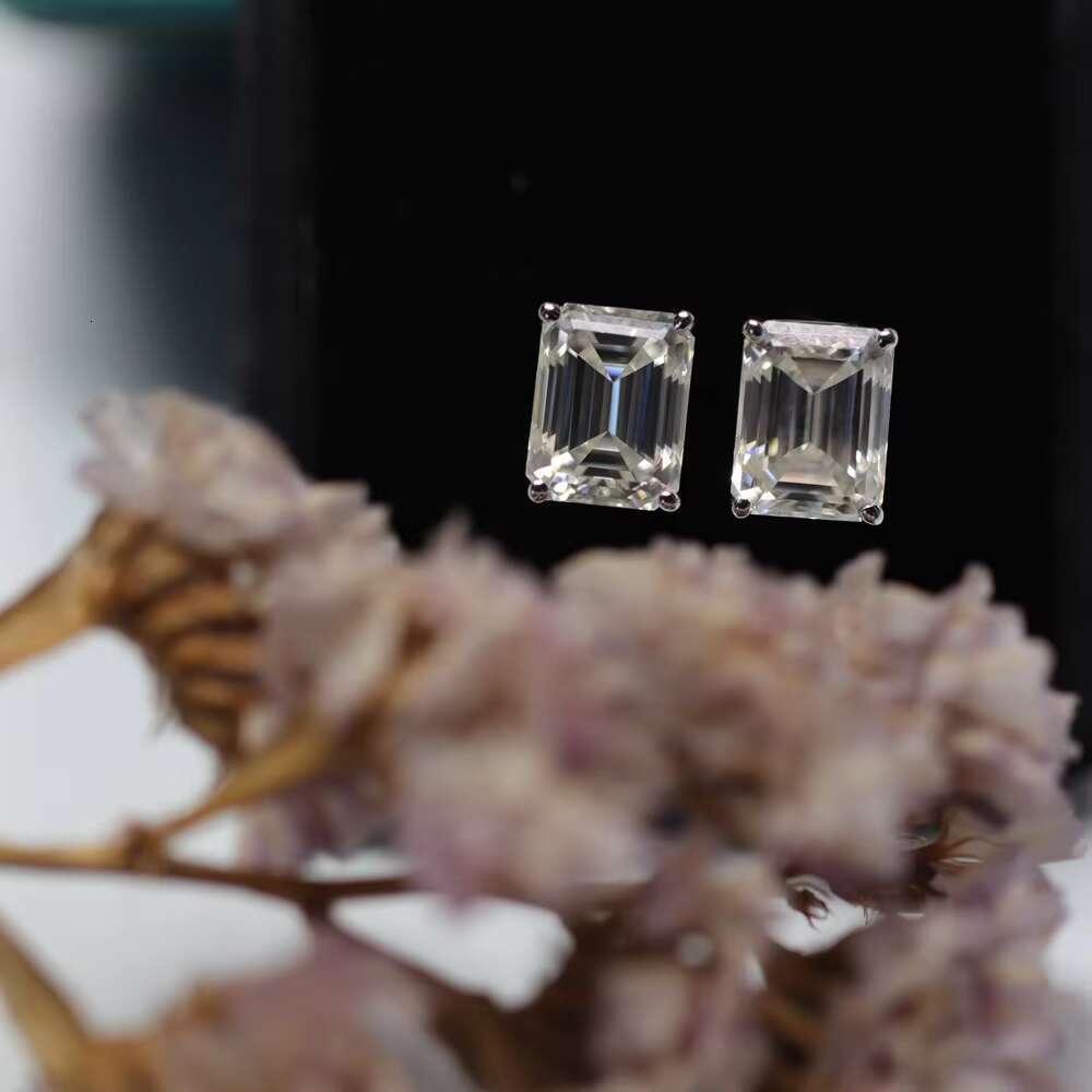 Fancy Fine Jewelry Earrings for 14k Emerald Moissanite Earring Hoop Women Fashion Gold VVS 3ct Emerald Cut Diamond Studs Jewelry