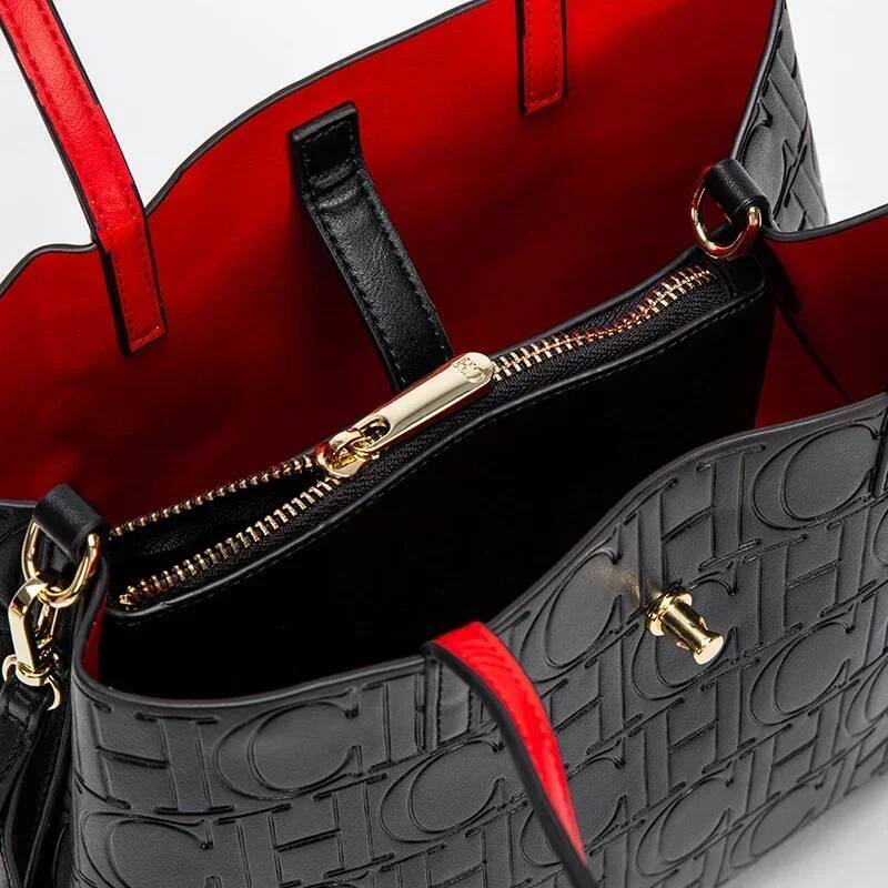 CH Simple Large Capacity Emed Women's Shoulder Bag Pure Color Letter Pattern Design 2024 Fashion Backpacks