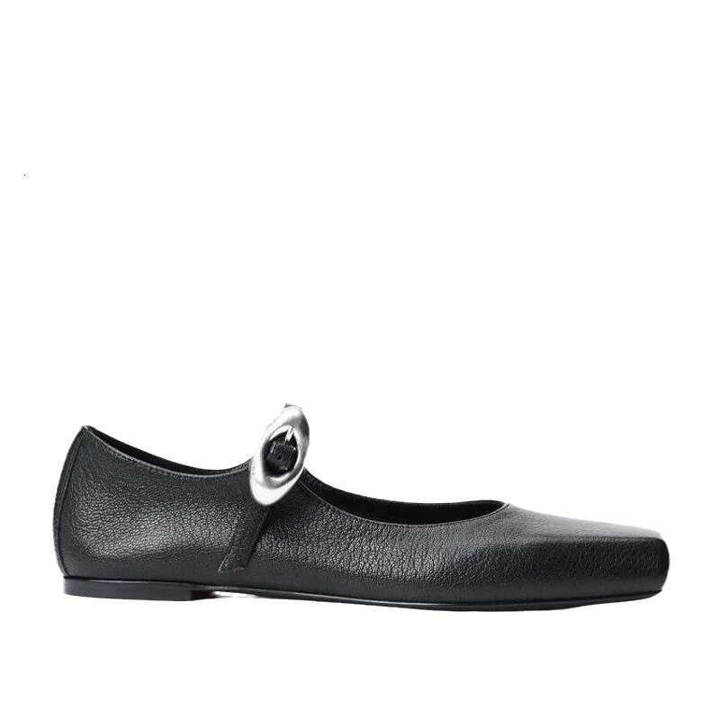 Genuine Leather French Niche Square Toe Flat Strap Mary Jane for Women 2025 Spring New Ballet Shoes