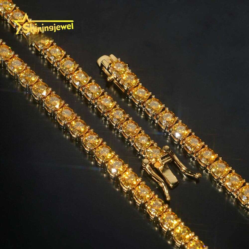 Pass Dia Tester Golden Yellow Moissanite Necklace Bracelet 4mm Colorful Tennis Chain Sterling Sier Fine Jewelry