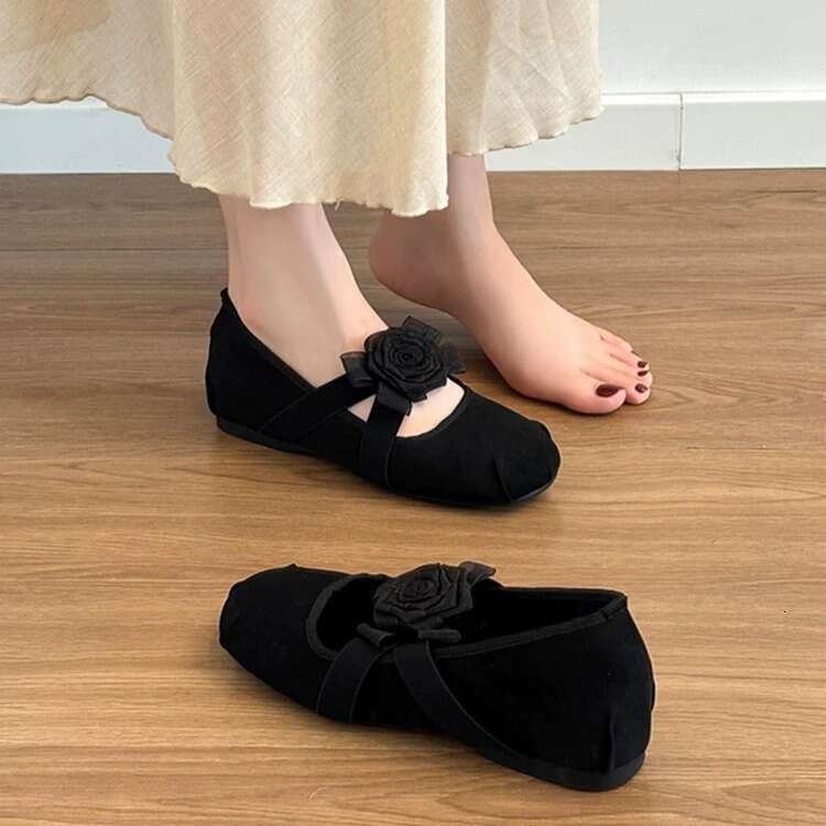 Genuine Leather French Niche Floral Mary Jane for Women 2024 New Ballet Flat Evening Shoes