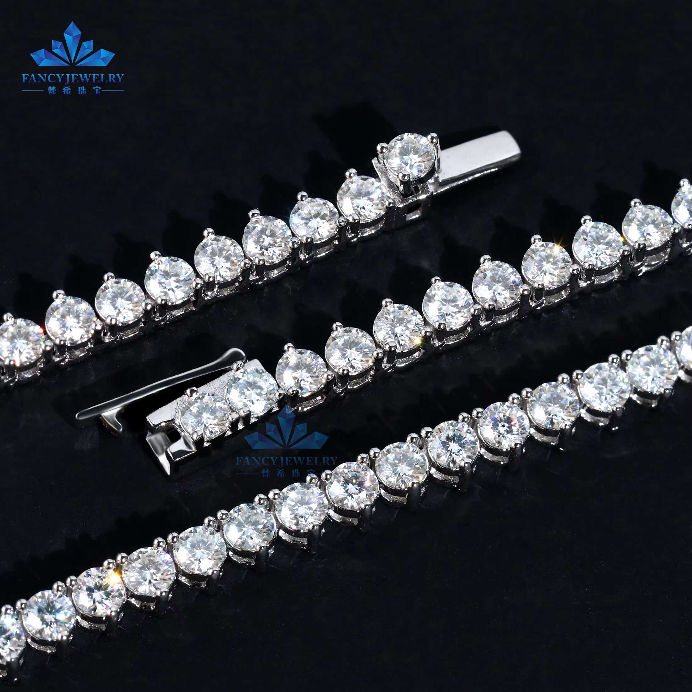 Popular 3 Prong Claws 3mm 4mm 5mm 6.5mm S925 Silver Moissanite Hiphop Chain Link Tennis Necklace for Men Women