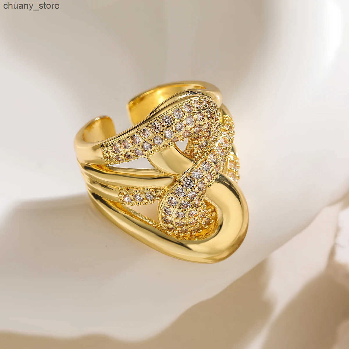Glamorous Gold Color Adjustable Band Ring For Women Girls Delicate Cubic Zirconia Jewelry z250529YZXW