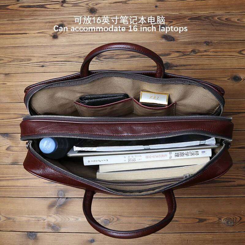 Designer Bag NZPJ Genuine Leather Men S Briefcase Vintage Natural Cowhide Handbag Large Capacity Crossbody Casual Fashion Computer Bag