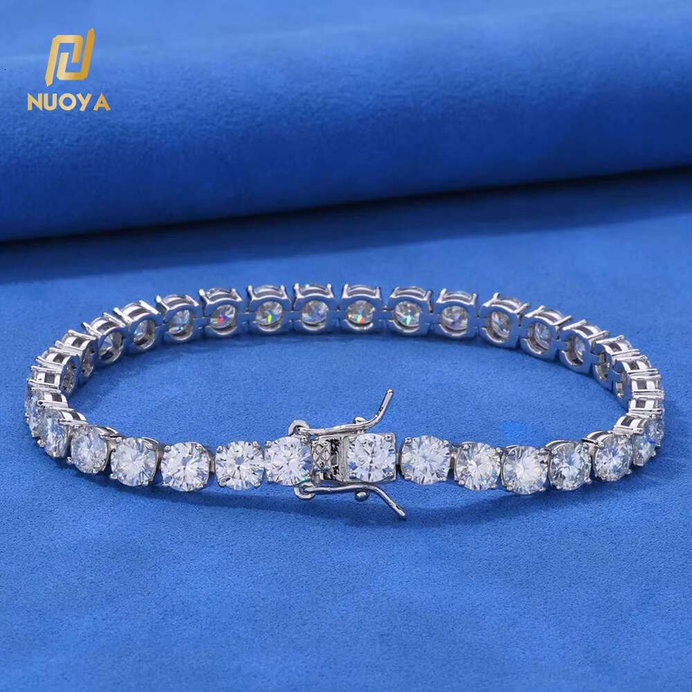 NUOYA Fine Jewelry VVS Moissanite Tennis Chain Womens 6mm 925 Sterling Silver Iced Out Diamond Tennis Chain Necklace for Gift