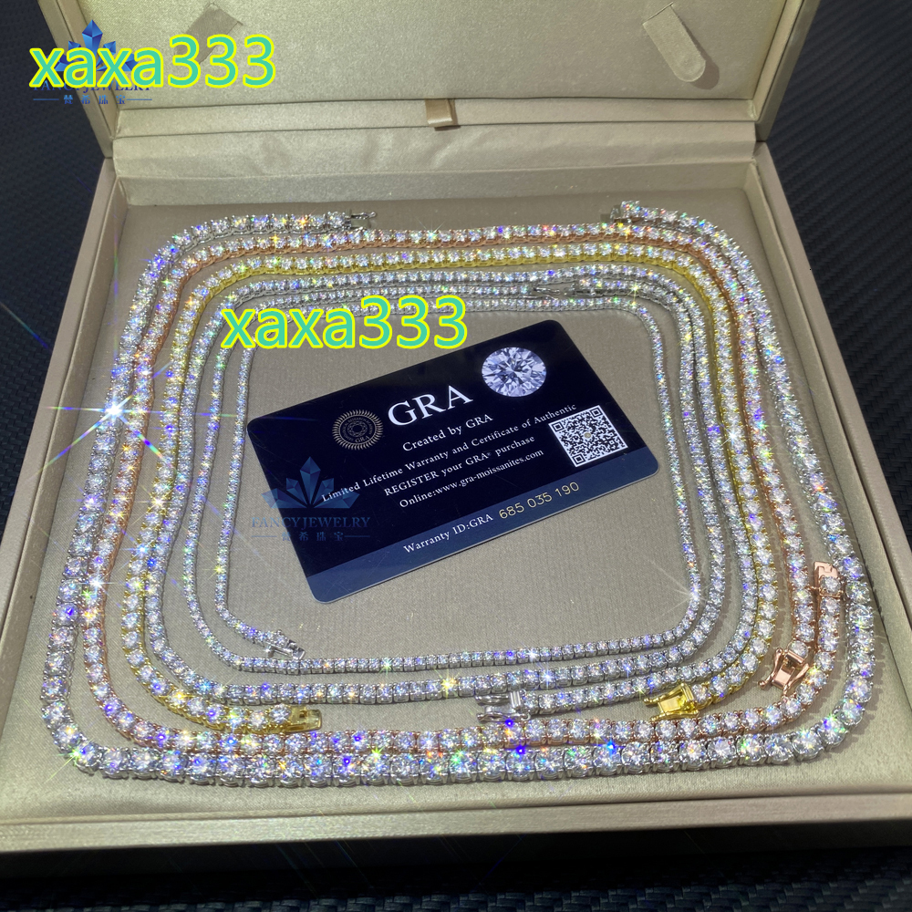 Hip Hop 925 Sterling Silver Link Chain Cheap Price VVS Moissanite Diamond Tennis Necklace with 2mm 3mm 4mm 5mm 6.5mm Sizes