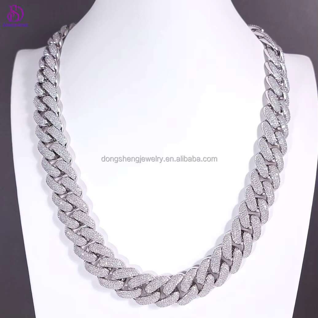 Moissanite Cuban Chain 20mm Ice Out Vvs Diamond Moissanite Fashion Jewelry Necklaces Custom High Quality 925 Silver for Mens