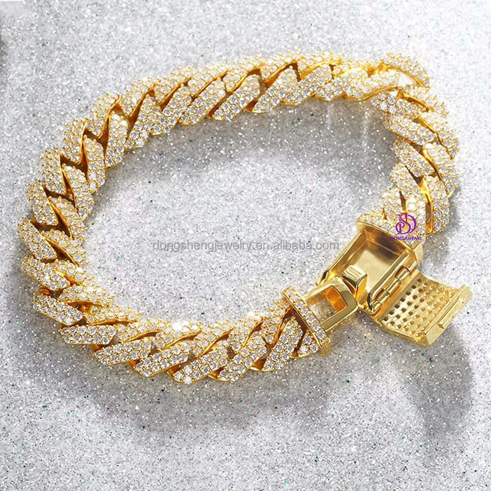 High Quality Bracelet 10mm 12mm 13mm Diamond Hip Hop Jewelry Popular Moissanite Cuban Bracelets for Men