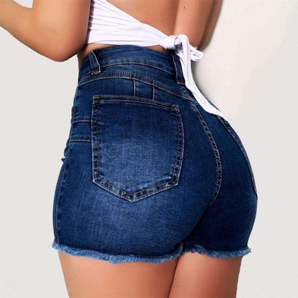 Shorts Women Denim Shorts Elastic Slim Fit Distressed Fringe Denim Shorts For Women Jean Shorts