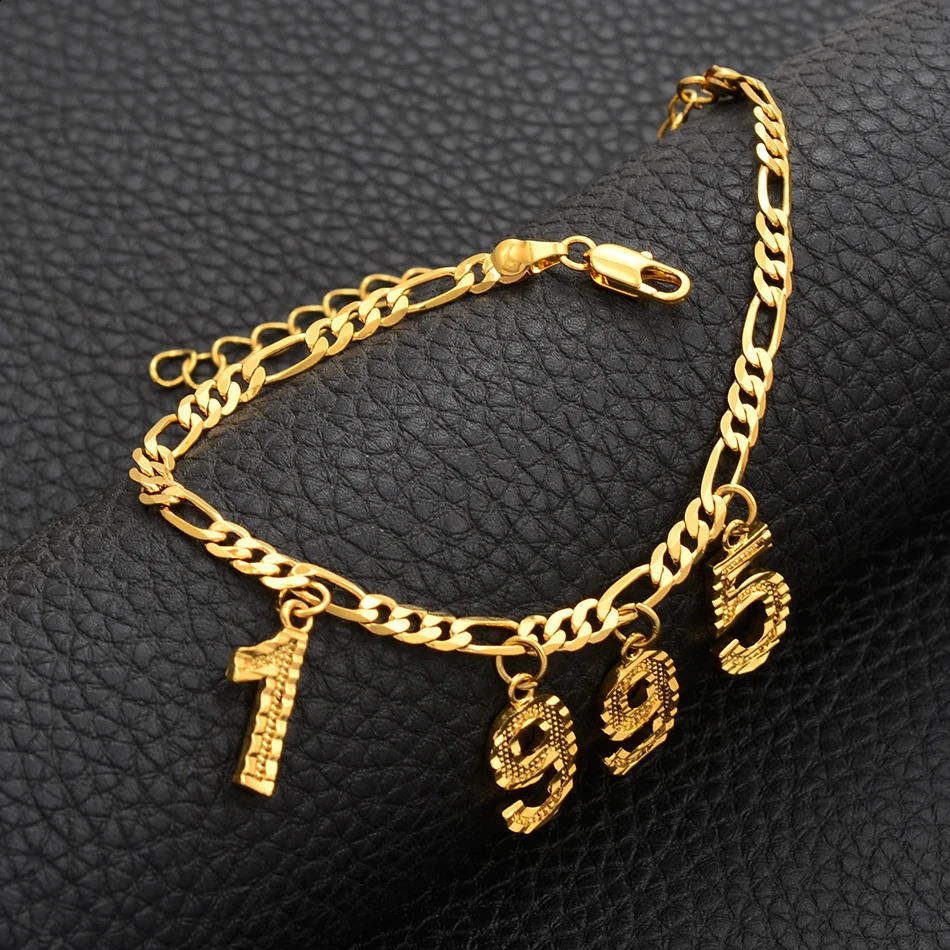 Anniyo Custom Digital Jewelry English Number Anklet Birthday Items Personalized Birth Year Foot Chains Women Mom Girls #214706 250526