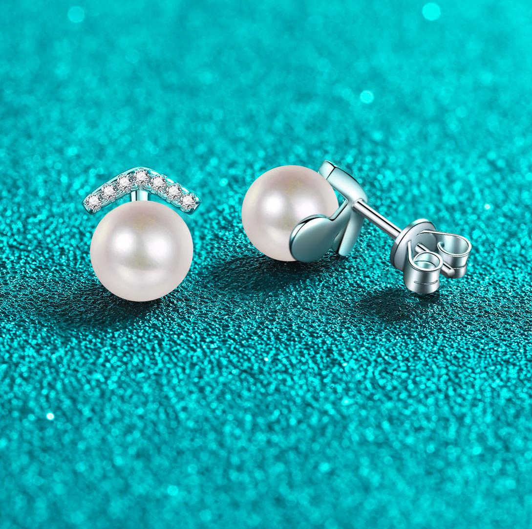 Sterling Silver Earrings with PT950 Gold Plating Freshwater Pearls and Moissanite Studs Minimalist Luxury Jewelry for Women