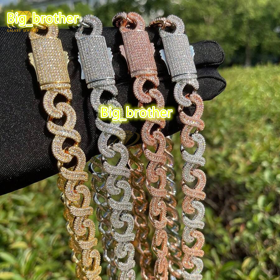 Hip Hop Rap Jewelry 18mm 8-Character T-Square Baguette Chain S925 Gold Plated Iced Out Moissanite Diamond Infinity Cuban Chains