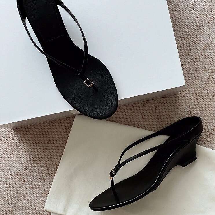Sheepskin Version ~ French Niche Wedge Toe Post Sandals for Women 2025 Summer New Thick Sole High Heel Slippers