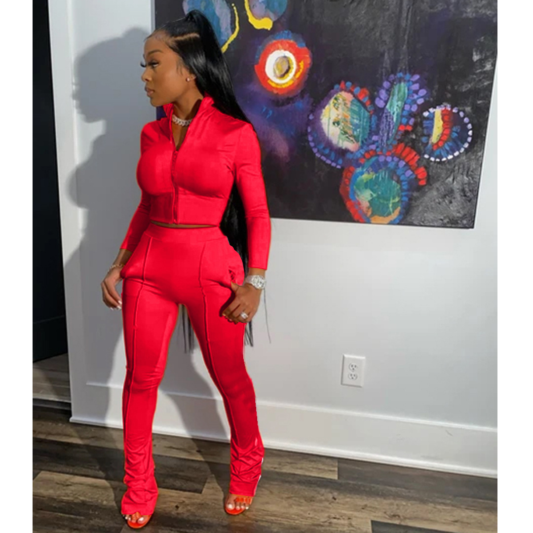 Women designer autumn winter clothing sportswear long-sleeved jackets trousers fashionable and casual solid-color fitness sets women outdoor sports tw