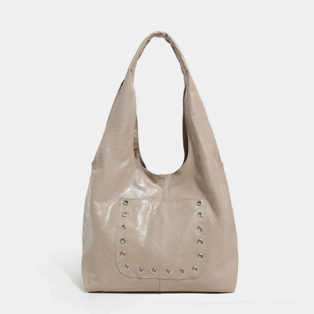 Women's Bags Designer Lager Capacity Shoulder Hollow Rivet Tote Bag Soft PU Leather Hobos Shopper Designer Handbag NEW Half Moon Bags