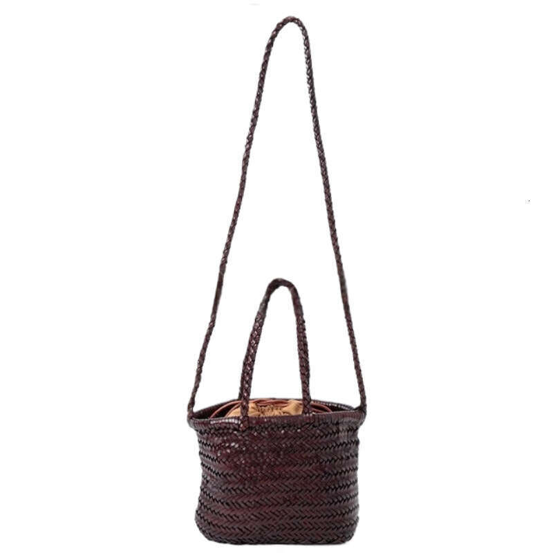 Tote Bag Braided Handbag New French Style Basket Handbag Genuine Leather Handwoven Tote Versatile Natural Color Crossbody Bag Shoulder Bag
