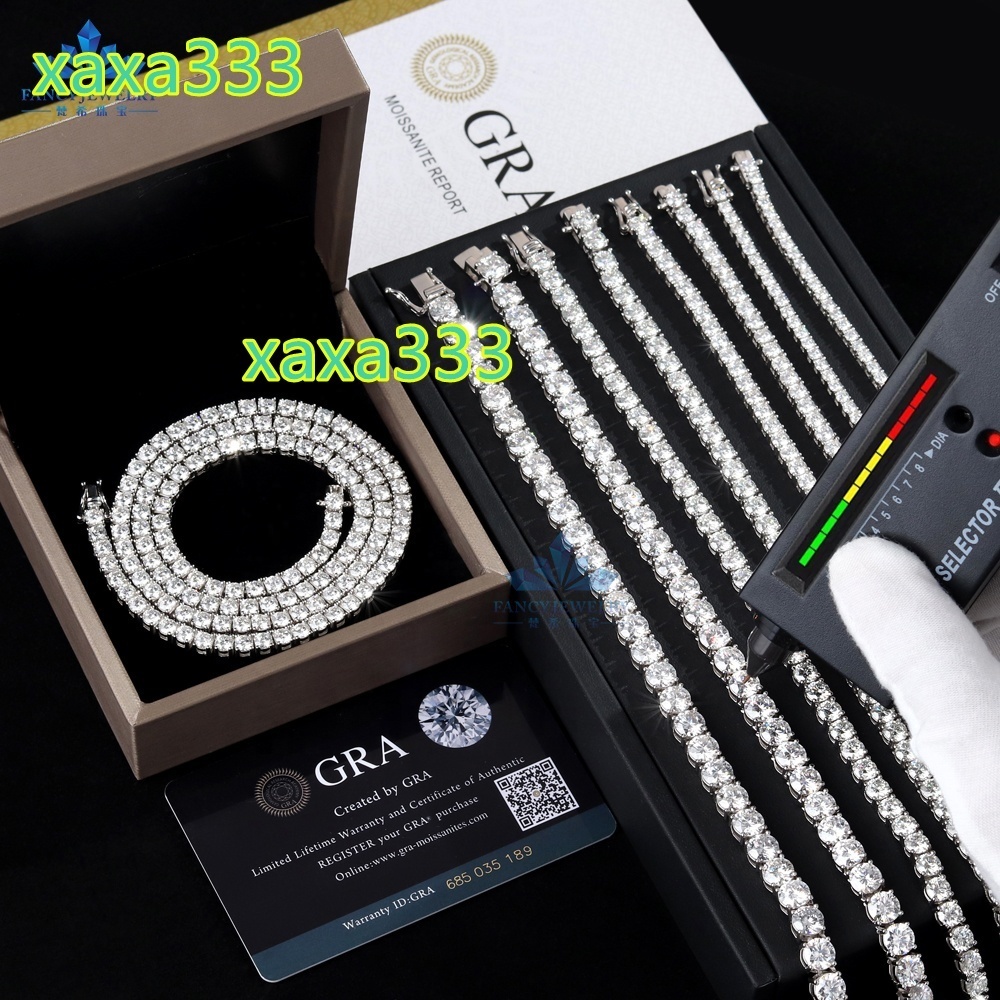 Fine Jewelry Hip Hop White Gold 925 Sterling Silver VVS Moissanite Diamond Cluster Tennis Chain Bracelet Necklace for Men Women