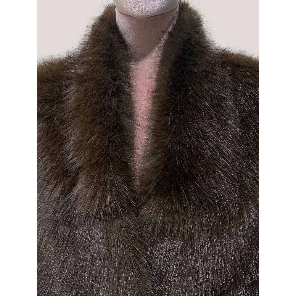 Mauroicardi Autumn Winter Thick Warm Soft Hairy Shaggy Striped Faux Sable Fur Coat Women with Deep V Neck Elegant Fluffy Jacket