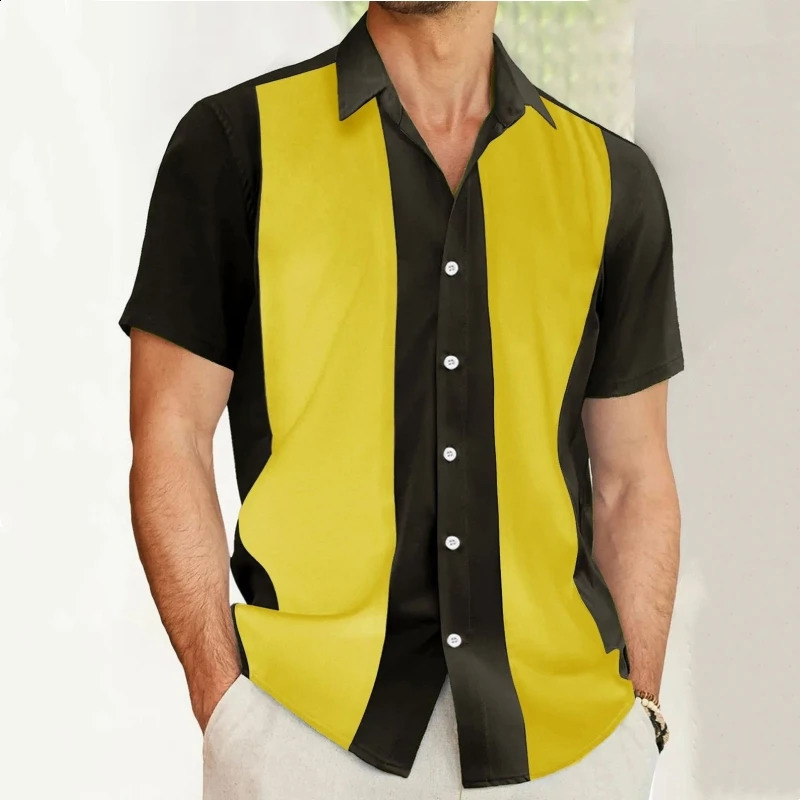 Striped Shirt For Men 3d Print Short Sleeve Hawaiian Shirt Beach Casual Shirts Men Clothing Loose Oversized Button Lapel T-Shirt 250526