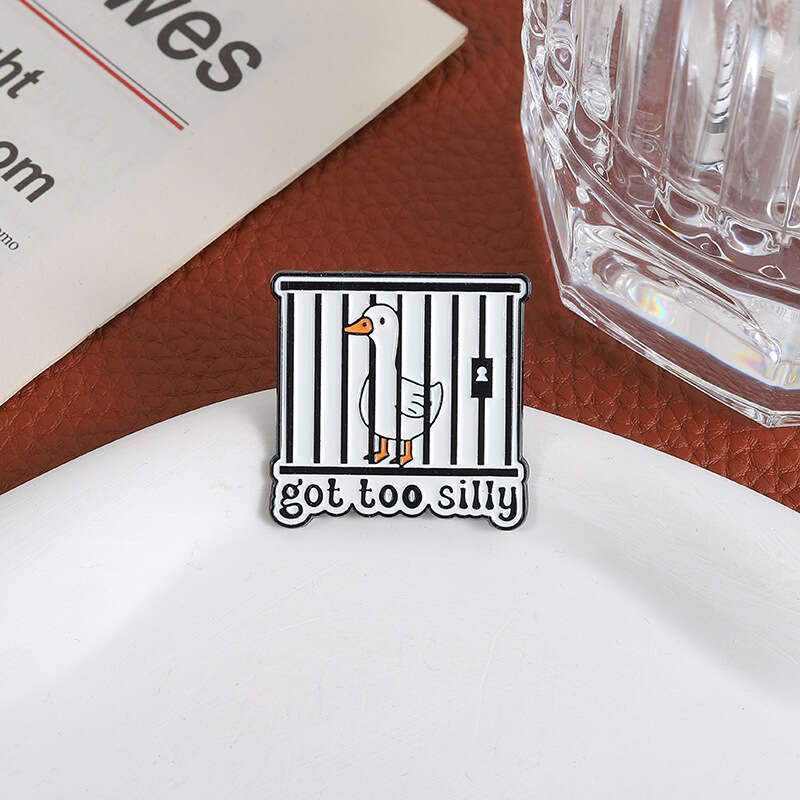 Silly Cute Animal Cage Goose Metal Brooch Versatile Backpack Badge