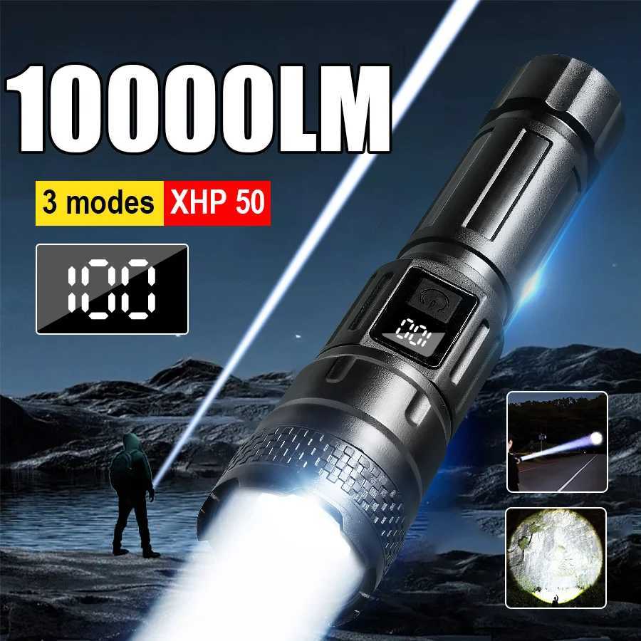 10000LM Yksek Gl LED El Feneri 500M Yeni ABS Torch I USB arj Edilebilir El Feneri Su Geirmez Ak Kamp Laterna XJ250529