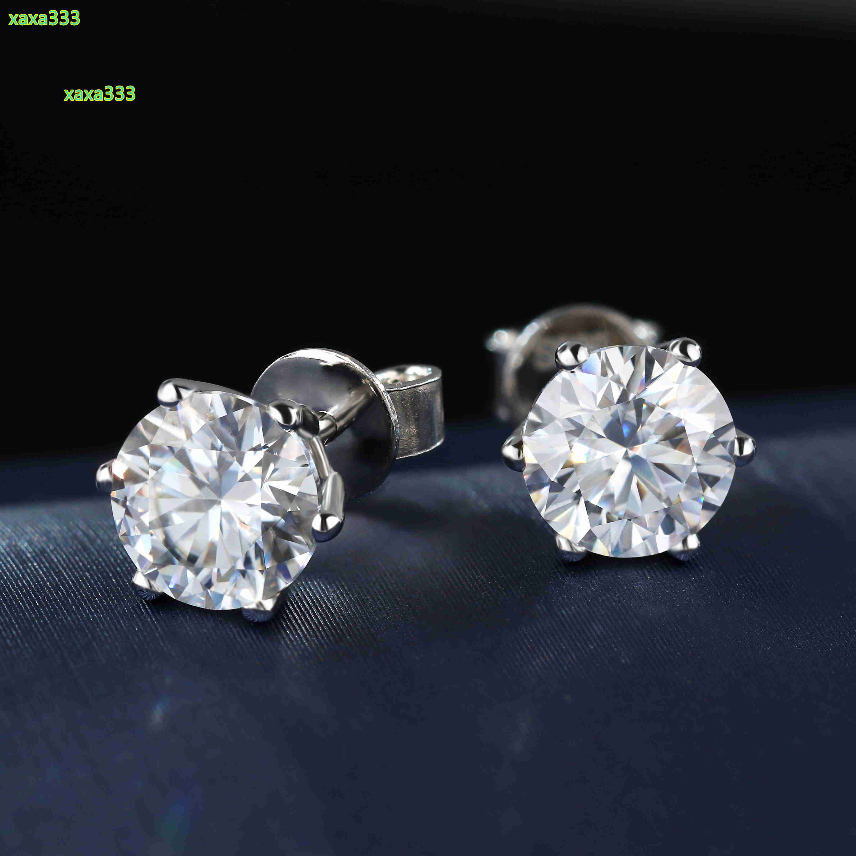 Luxury Earrings Classic Design 10K 14k Solid White Gold 4 Prongs 1ct 2ct Round Brilliant Cut Moissanite Stud Earrings