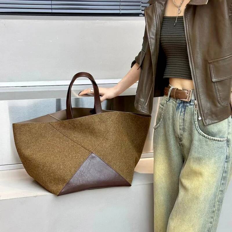 Women Capacity Wing-Shaped Handbag Shopping Leather Ing Commuter Large Bag Contrast Color Tote Brand Shoulderbag