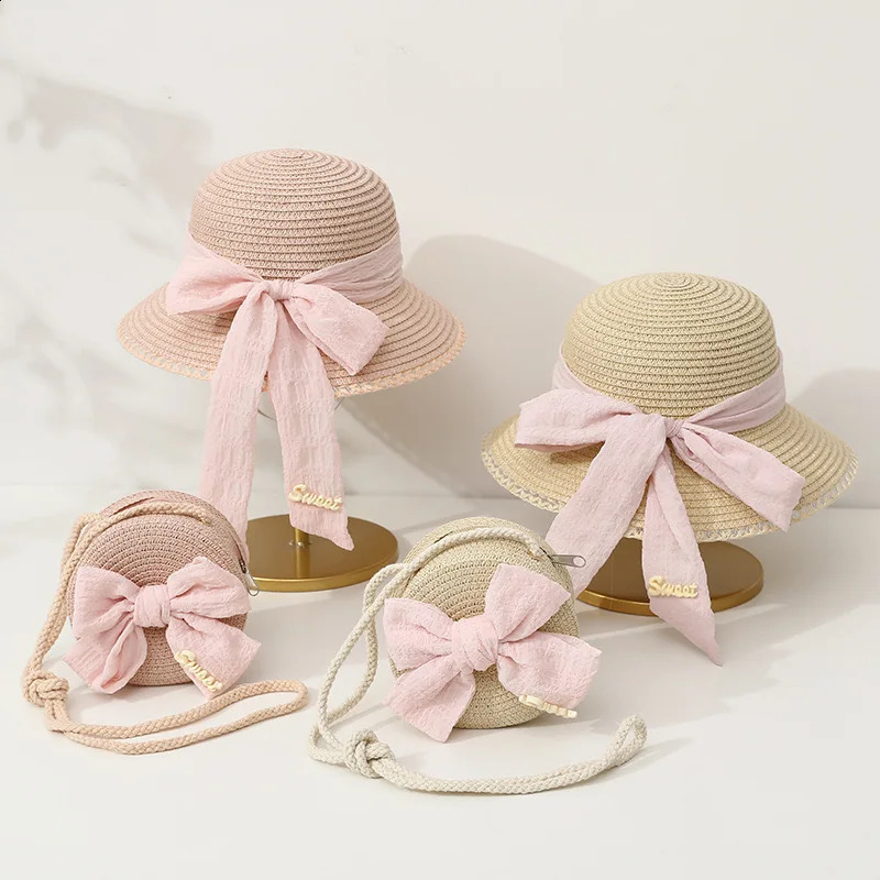 Baby Hat Round Bag Two-piece Set Summer Girls Fisherman Hat Straw Hat Bow Coin Purse Multi-color A Vailable 250527