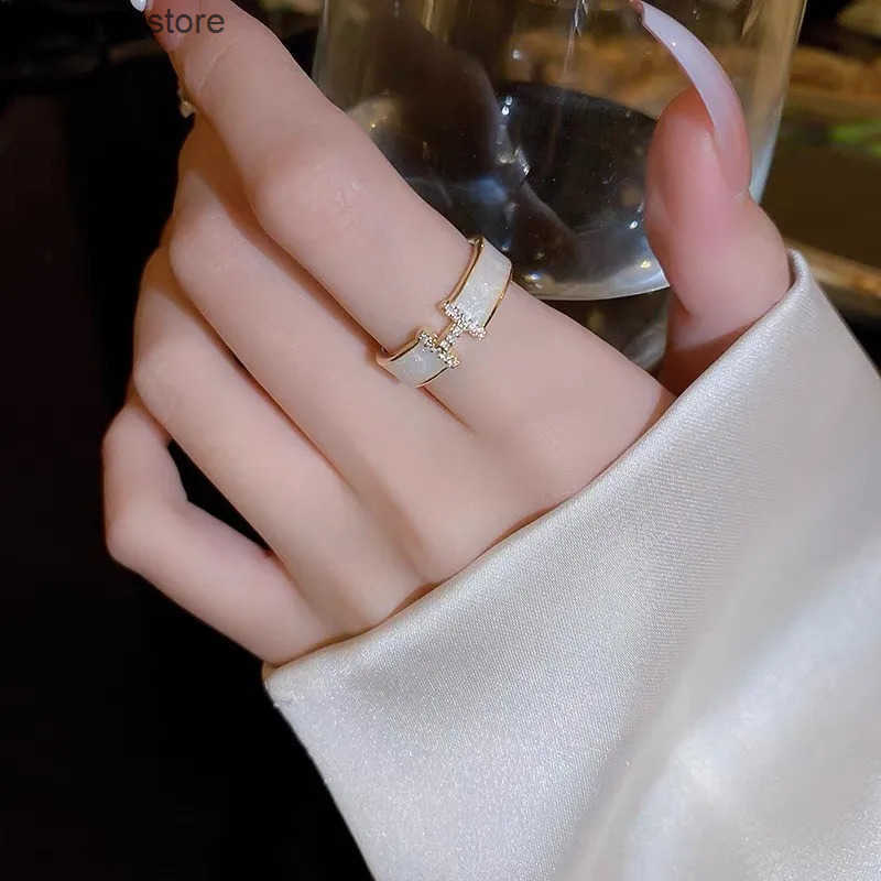 Letter H Ring White Drop Oil Zircon Advanced Sense Open Red Ring Index Finger Ring Female z250529BRBR