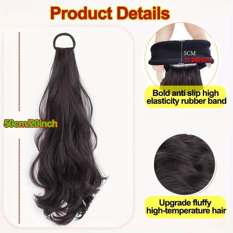 20inch Elegant Wide Synthetic - Heat Resistant Fiber, with Non-Slip Rubber Band, Women's Low Tie Accessory, Suitable for All Ethnicities, Natural