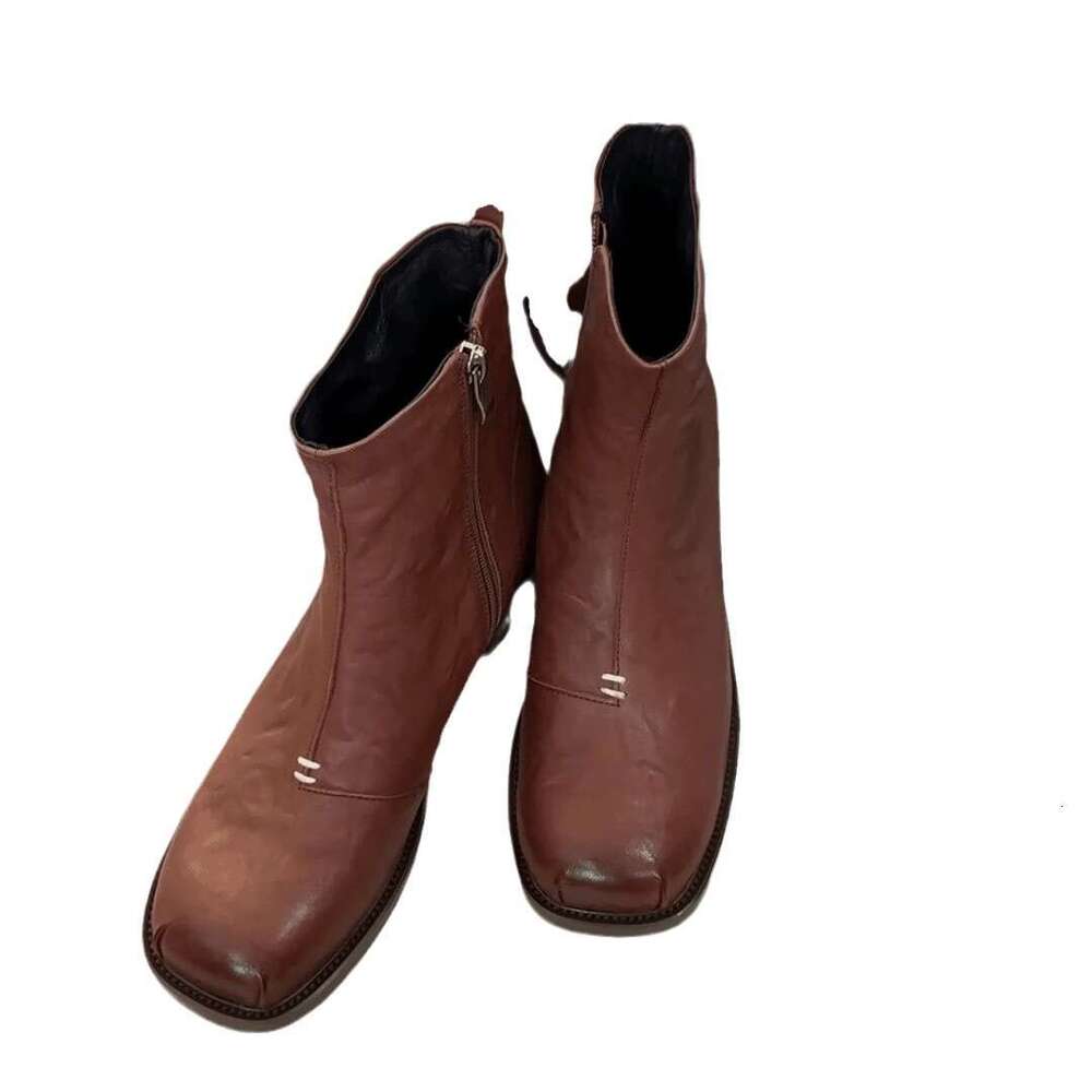 Korean Versatile Square Toe Chelsea Slim for Women 2024 Autumn Winter Thick Heel Platform Side Zipper Martin Boots