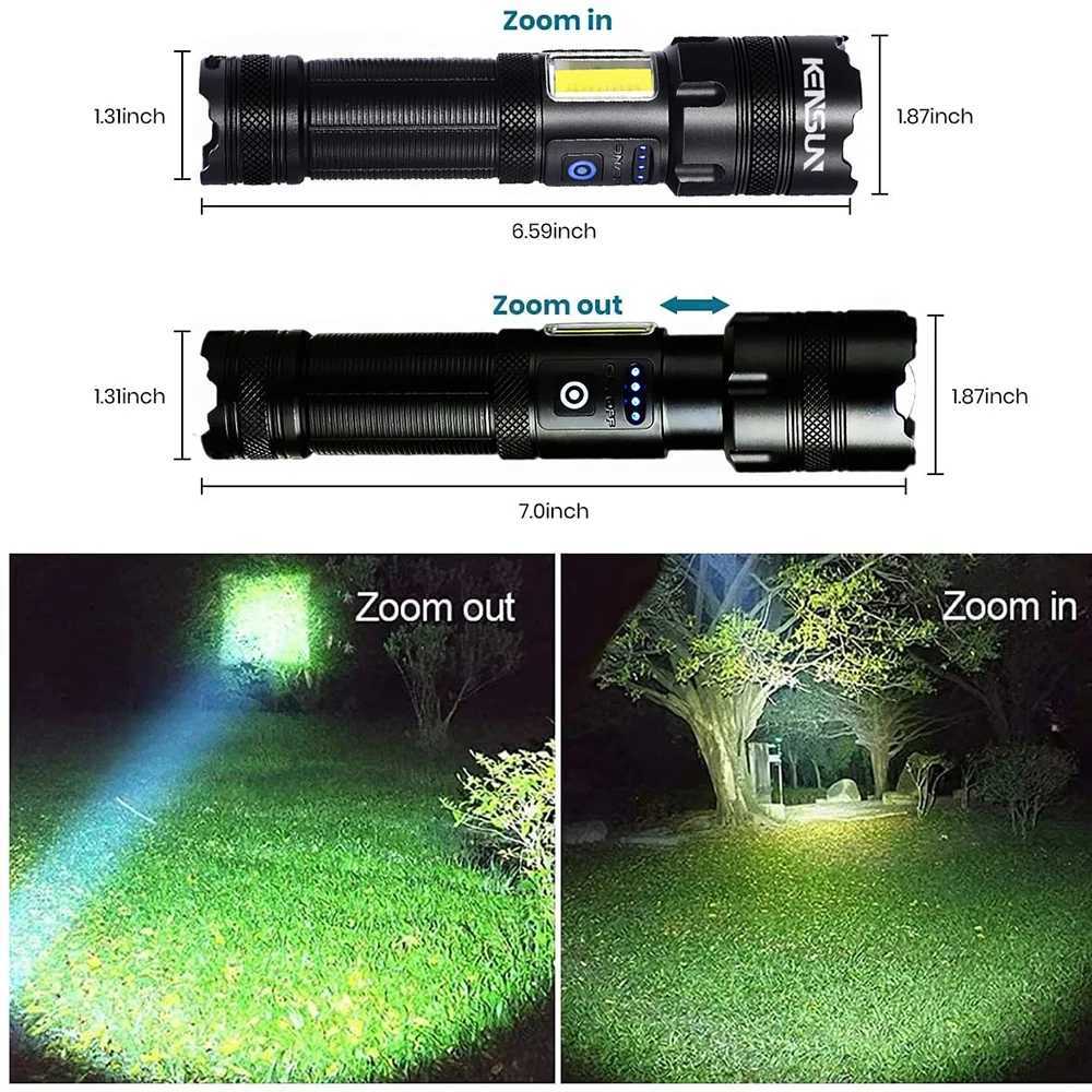 High Power XHP160 LED Flashlight With Side Work Light Lantern USB Rechargeable 16-Core Powerful Tactical Torch Lamp For CampingXJ250529